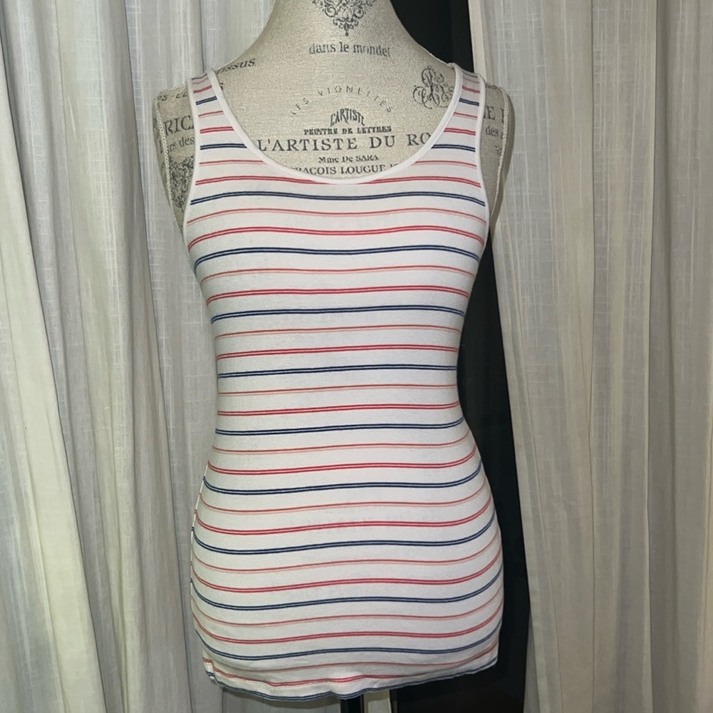 a new day red white blue striped sleeveless women’s shirt tank top casual medium - Picture 1 of 8